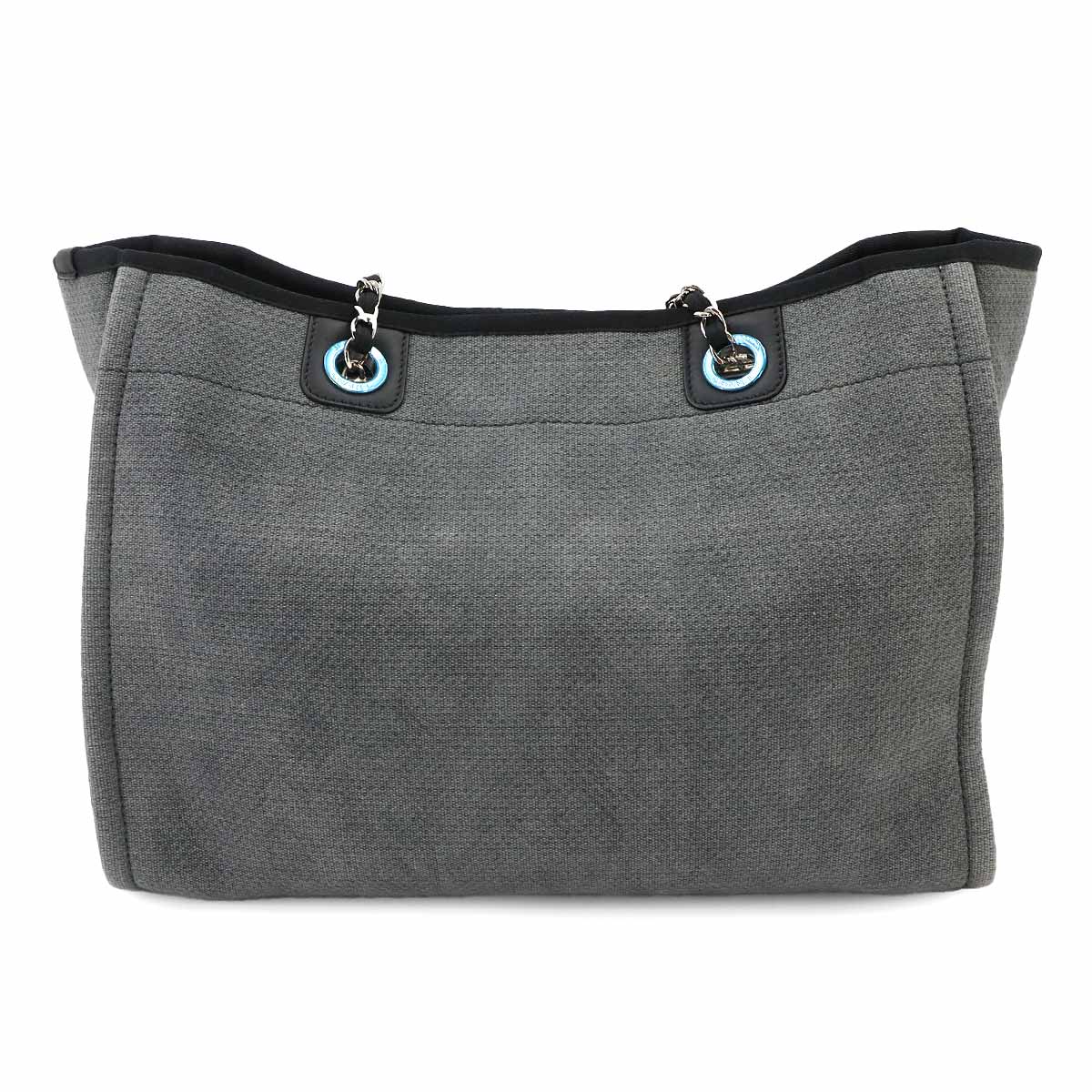 Deauville MM Chain Tote Bag Leather Gray Black A67001 Purse
