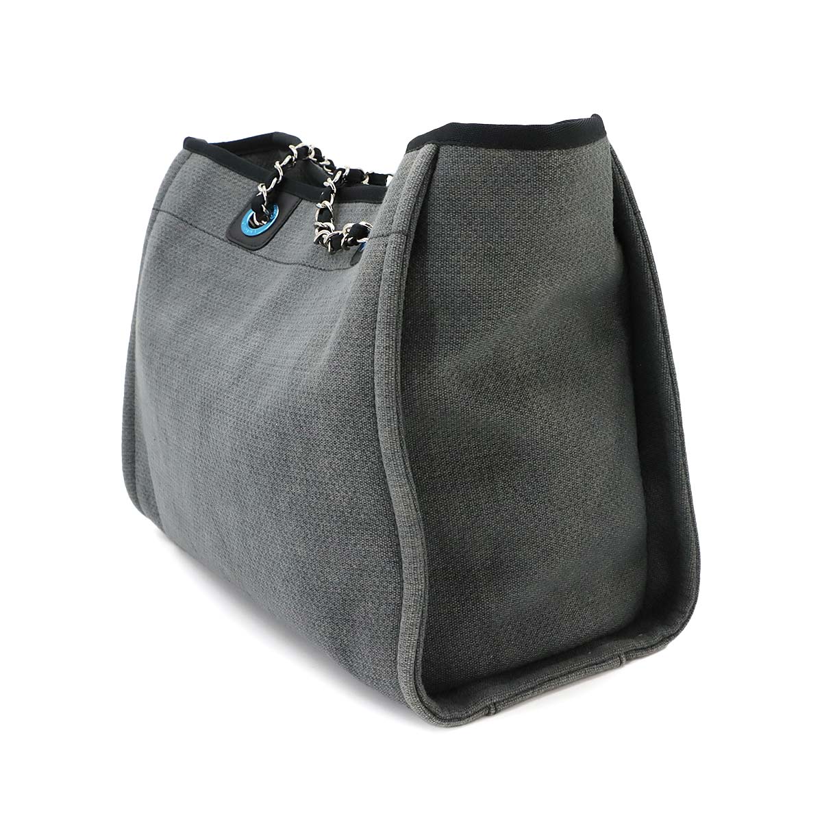 Deauville MM Chain Tote Bag Leather Gray Black A67001 Purse