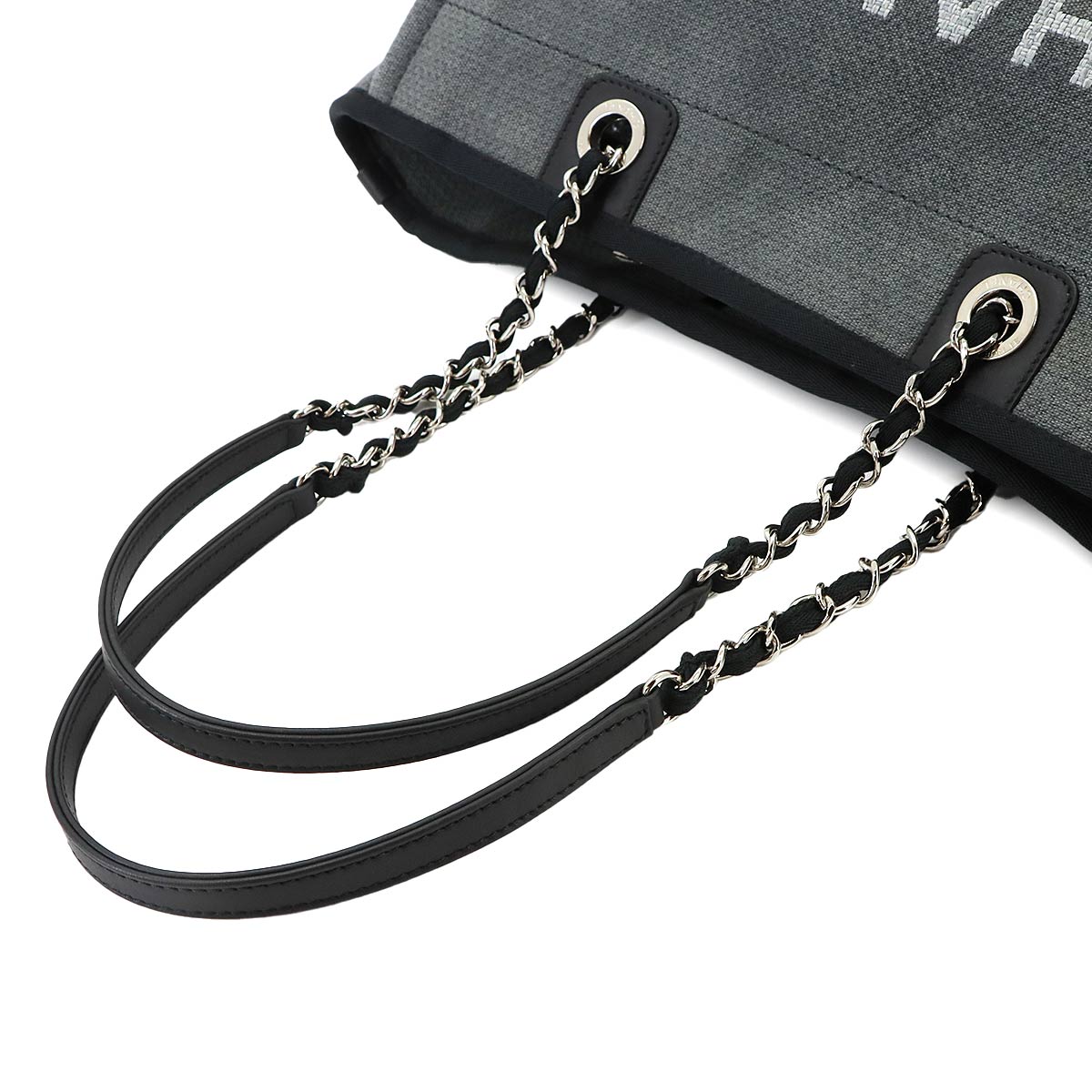 Deauville MM Chain Tote Bag Leather Gray Black A67001 Purse