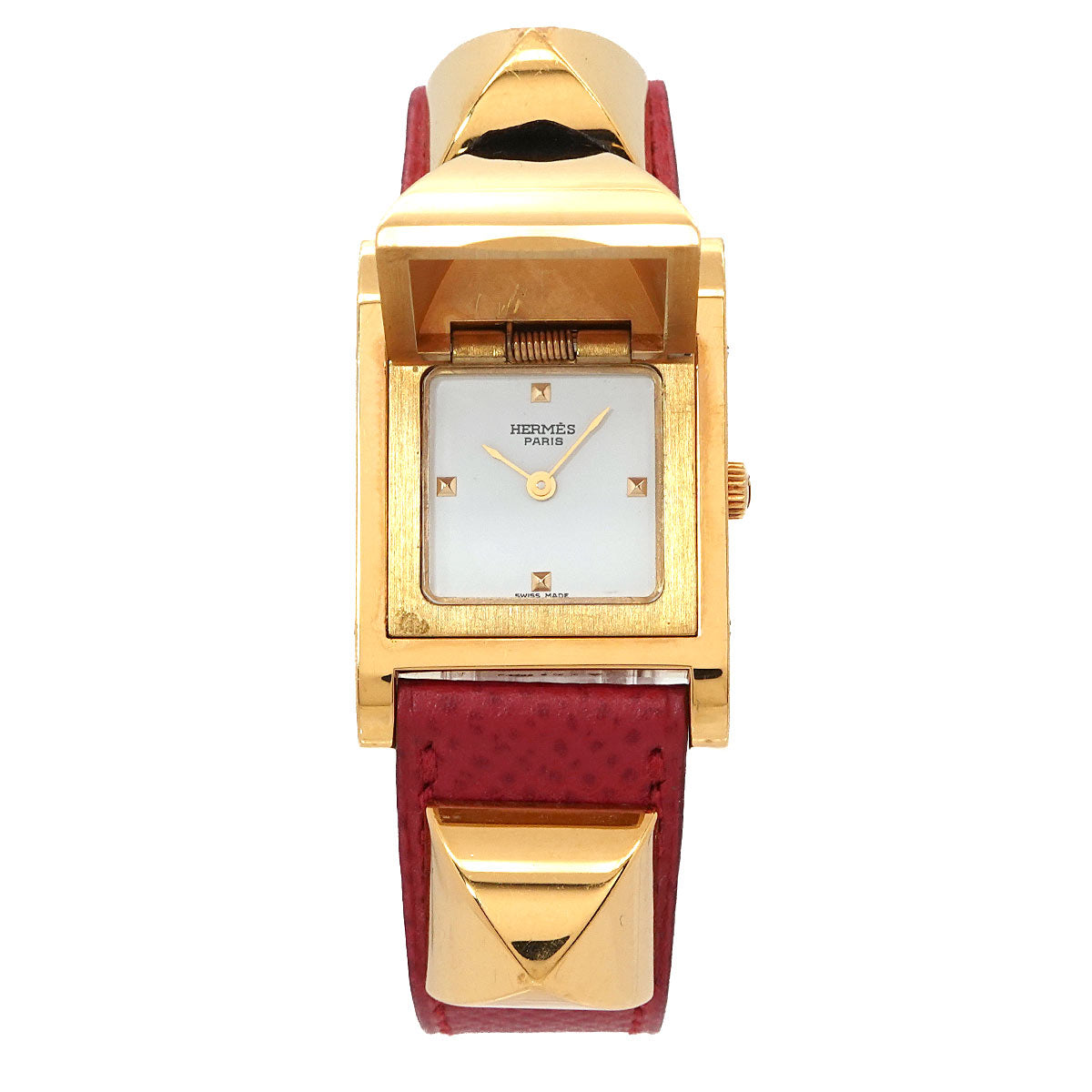 Medor Vintage pyramid Gold studs Quartz White Dial Ladies