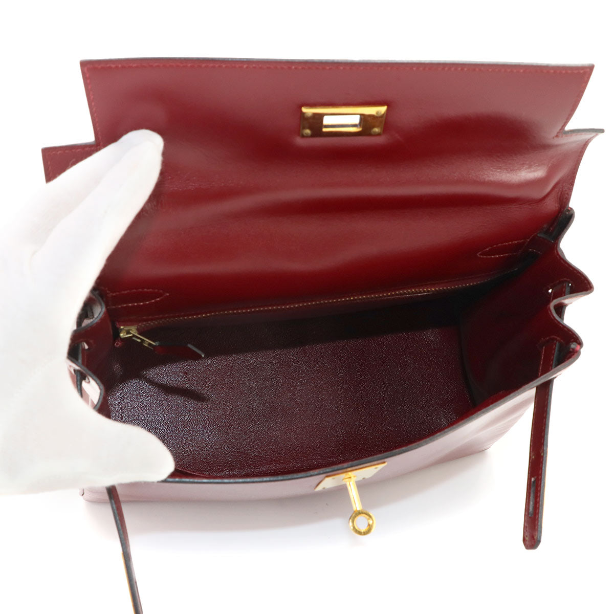 Kelly 28 2way Hand Shoulder Bag Box calf Rouge H Vintage
