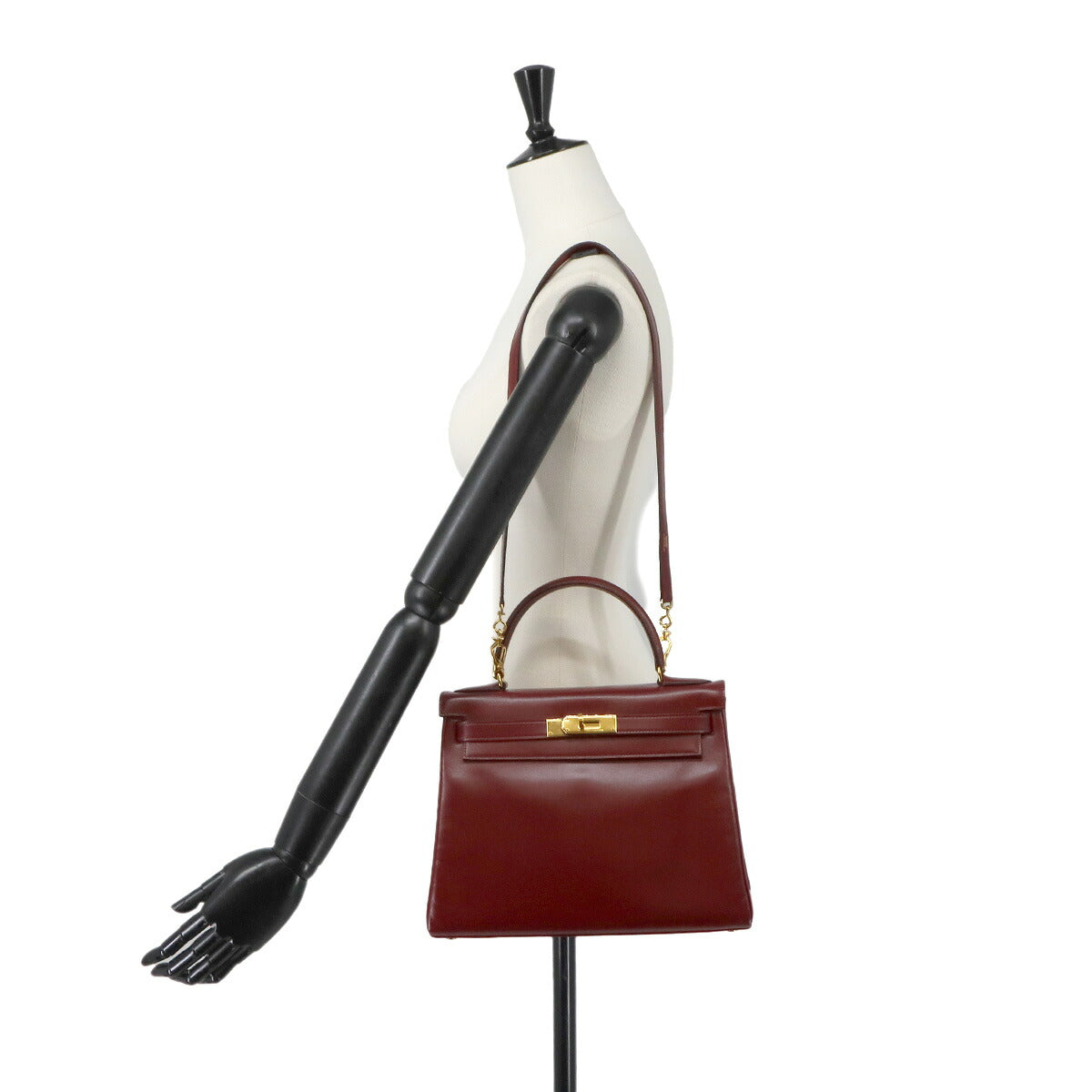 Kelly 28 2way Hand Shoulder Bag Box calf Rouge H Vintage