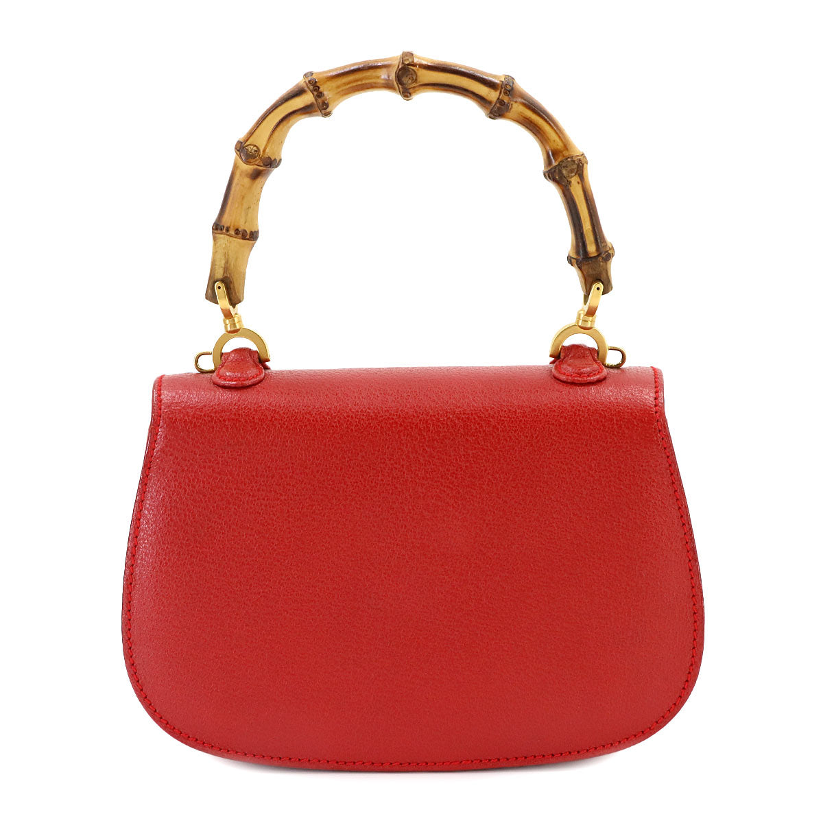 Bamboo 2way Hand Shoulder Bag Leather Red Purse