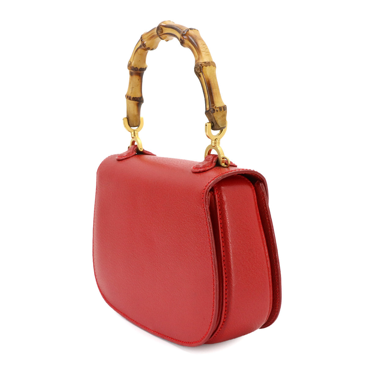 Bamboo 2way Hand Shoulder Bag Leather Red Purse