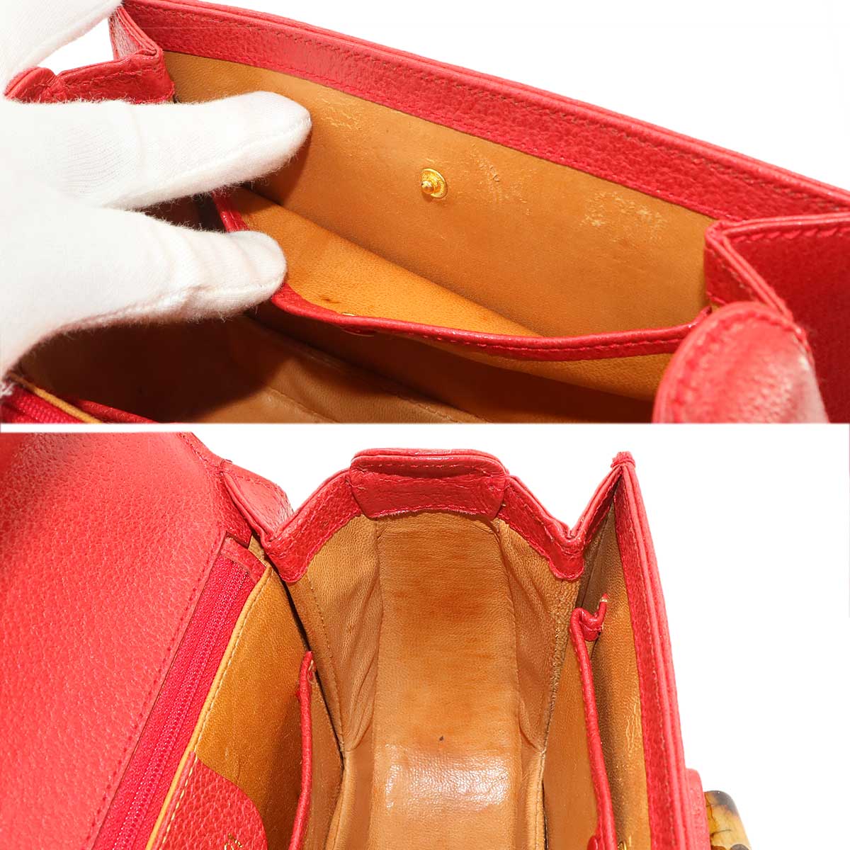 Bamboo 2way Hand Shoulder Bag Leather Red Purse