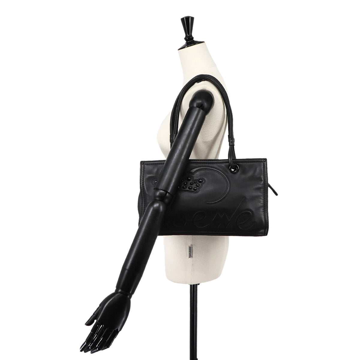 Shopper Tote Bag Leather Black Studs Purse
