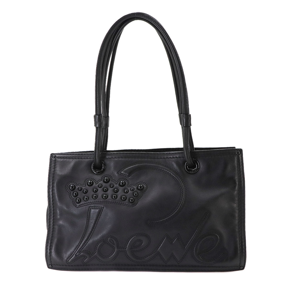 Shopper Tote Bag Leather Black Studs Purse