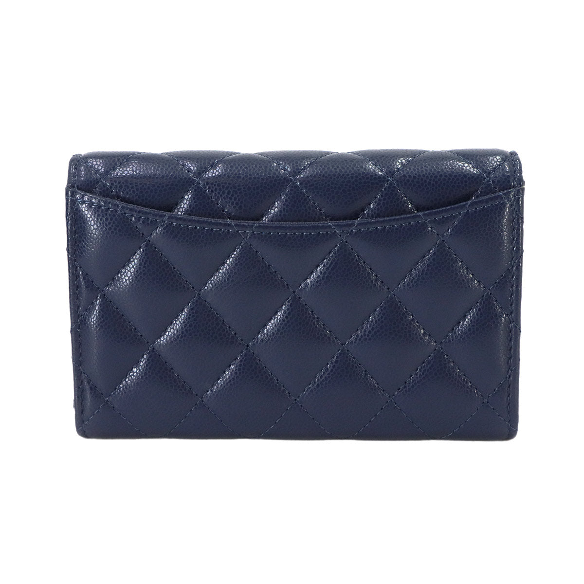 Matelasse Medium Flap Wallet Caviar Skin Leather Navy AP0232