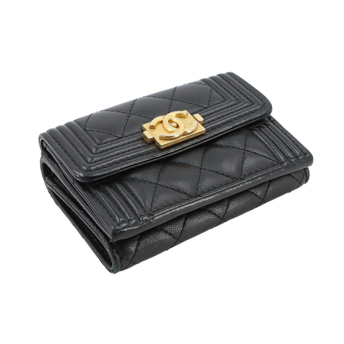 Boychanel Compact Wallet Leather Black A84432 Purse