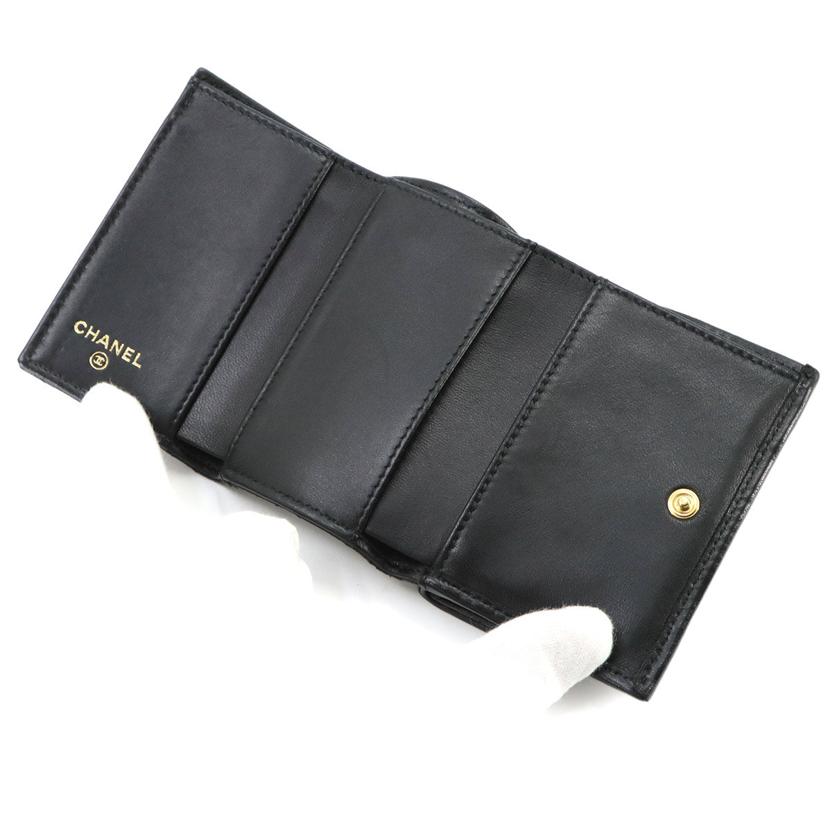 Boychanel Compact Wallet Leather Black A84432 Purse