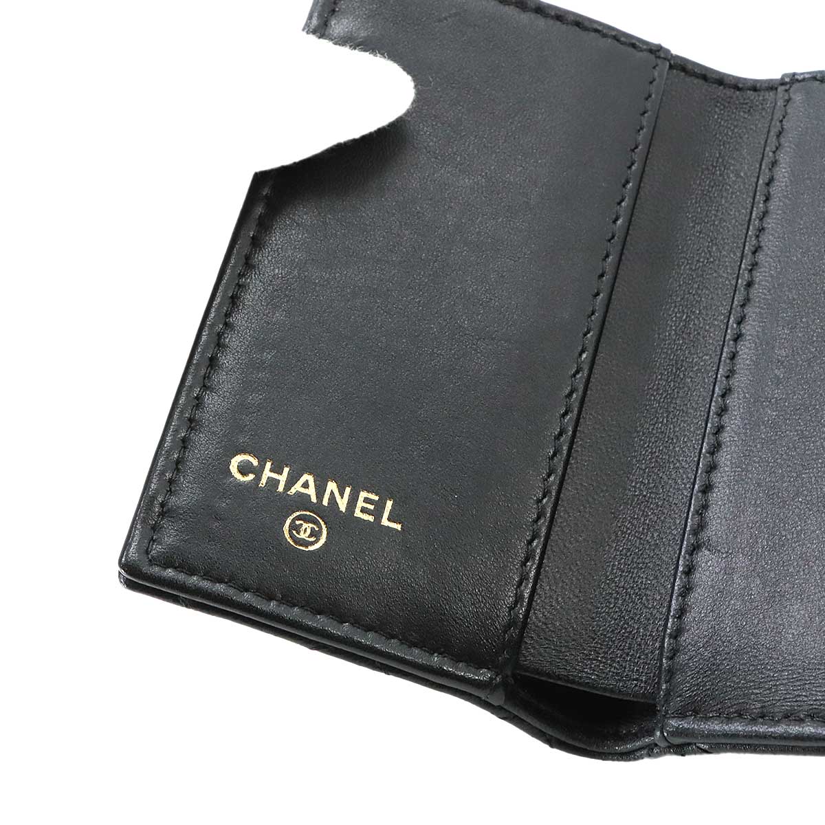 Boychanel Compact Wallet Leather Black A84432 Purse