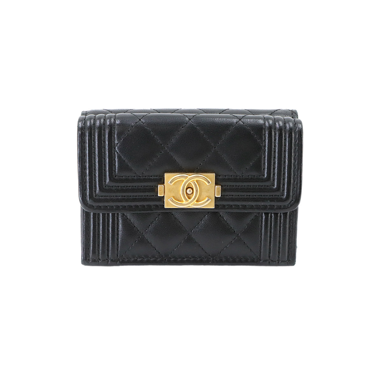 Boychanel Compact Wallet Leather Black A84432 Purse