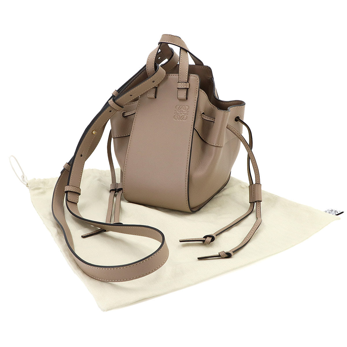 Hammock Drawstring Mini Hand Shoulder Bag Leather Beige