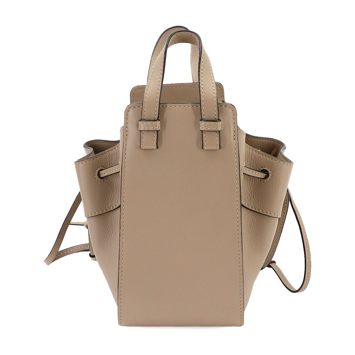 Hammock Drawstring Mini Hand Shoulder Bag Leather Beige