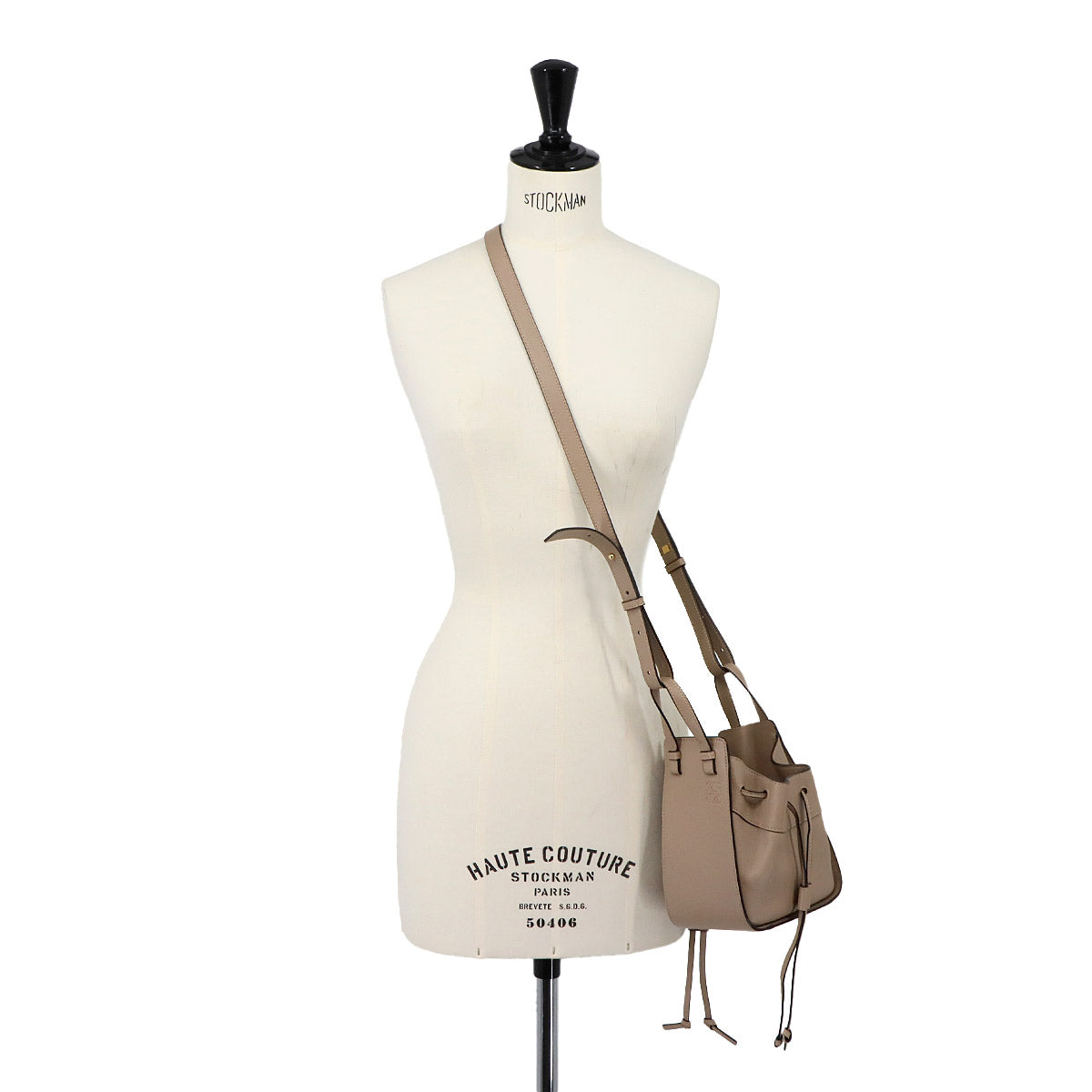 Hammock Drawstring Mini Hand Shoulder Bag Leather Beige
