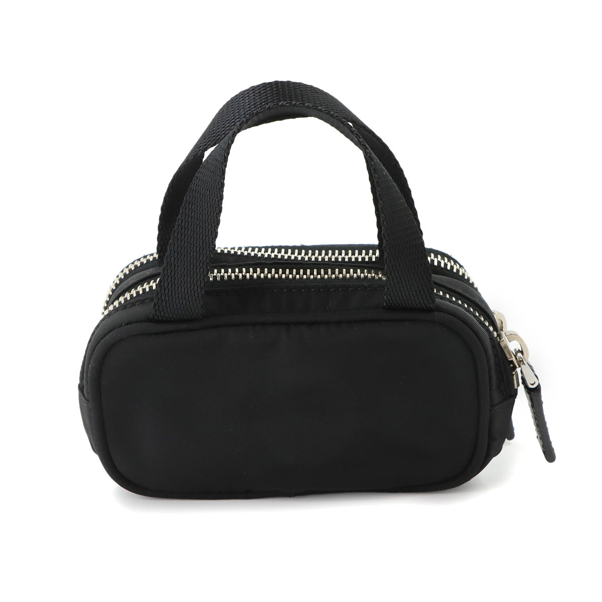 Mini Hand Bag Poach Nylon Saffiano Leather Black 1N1346