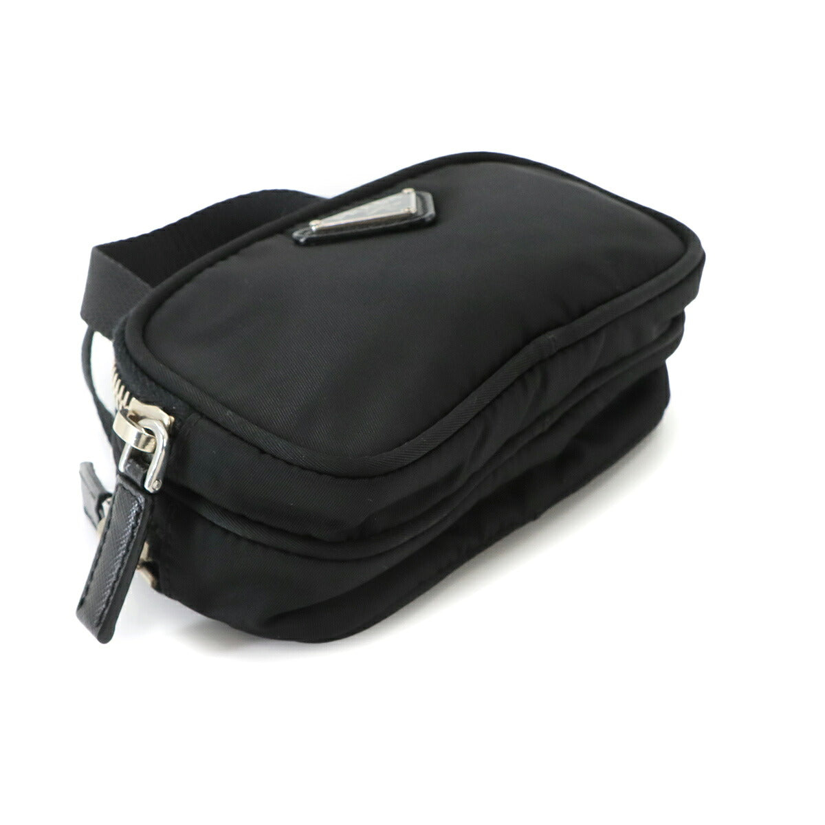 Mini Hand Bag Poach Nylon Saffiano Leather Black 1N1346