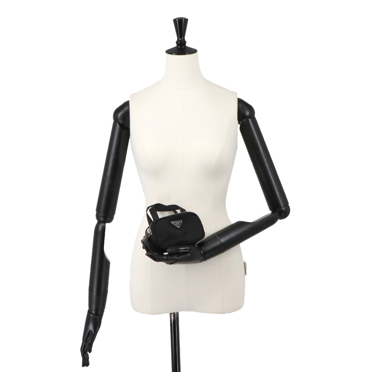Mini Hand Bag Poach Nylon Saffiano Leather Black 1N1346