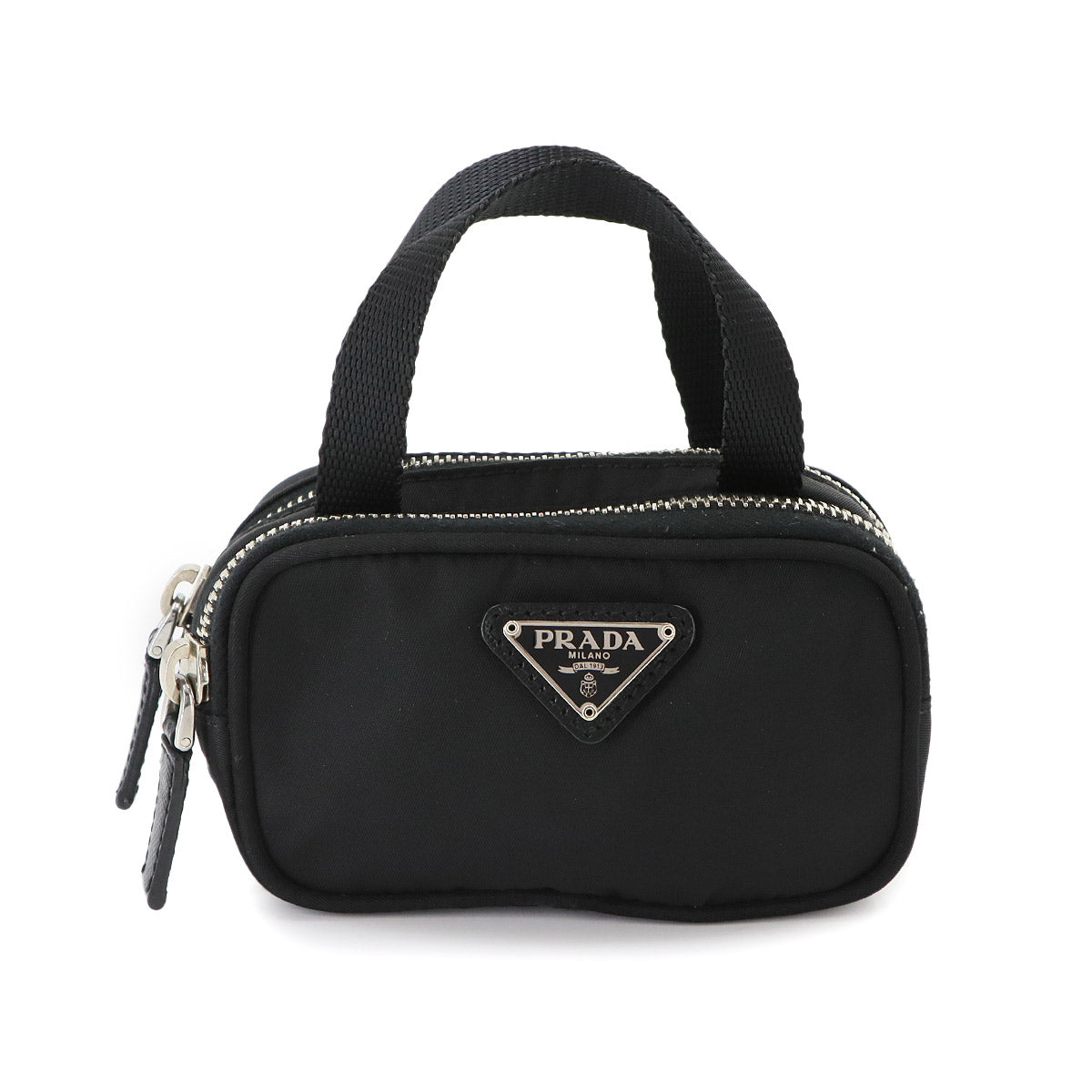 Mini Hand Bag Poach Nylon Saffiano Leather Black 1N1346
