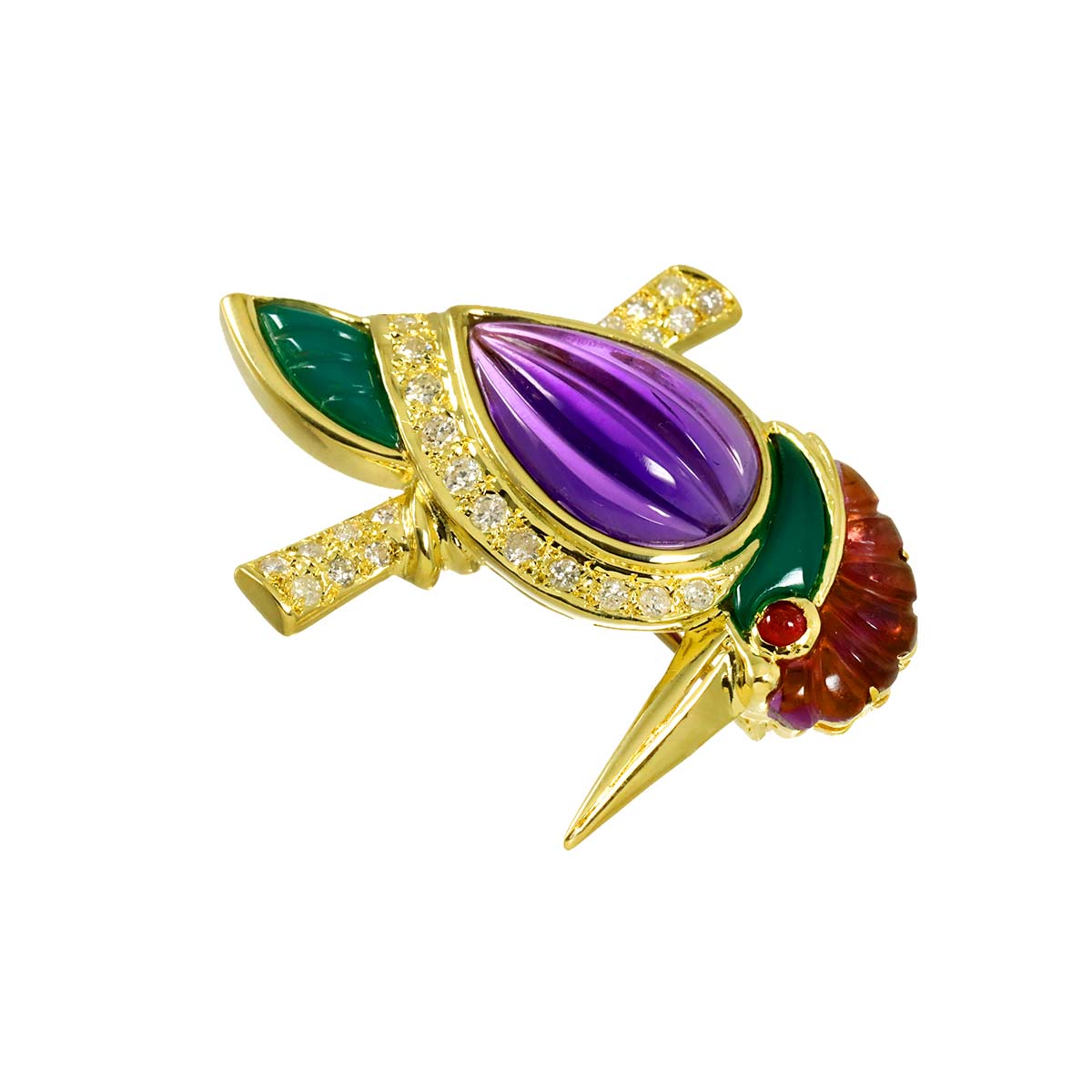 Multi Stone Diamond Brooch Pendant 18K YG 750