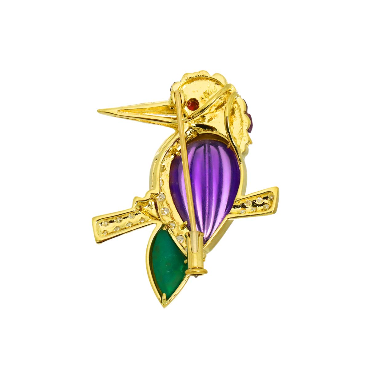 Multi Stone Diamond Brooch Pendant 18K YG 750