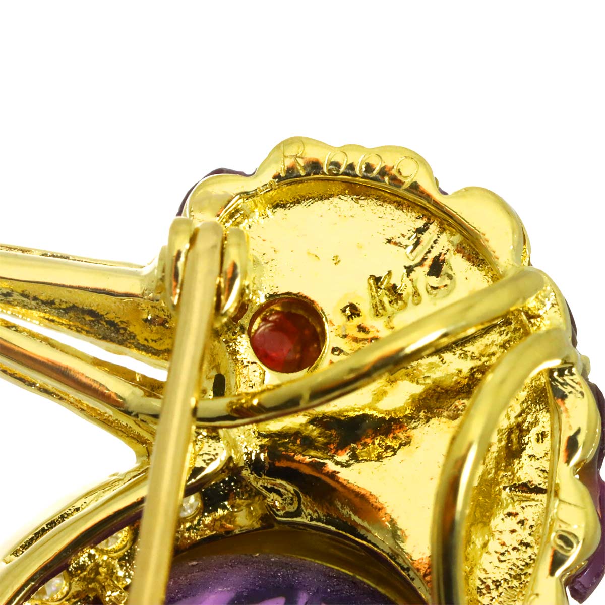 Multi Stone Diamond Brooch Pendant 18K YG 750