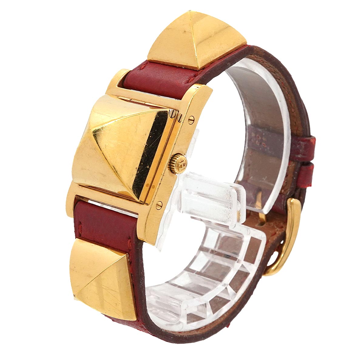 Medor Vintage pyramid Gold studs Quartz White Dial Ladies
