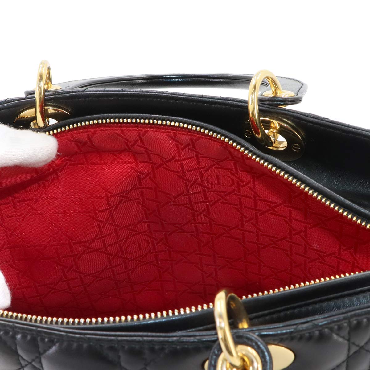 Lady Dior Large 2way Hand Shoulder Bag Leather Black