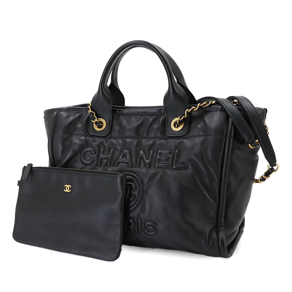 Deauville Small Shopping Tote Chain Shoulder Bag Black AS3257