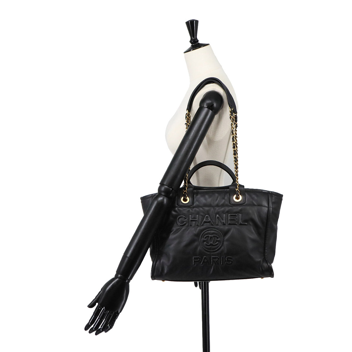 Deauville Small Shopping Tote Chain Shoulder Bag Black AS3257