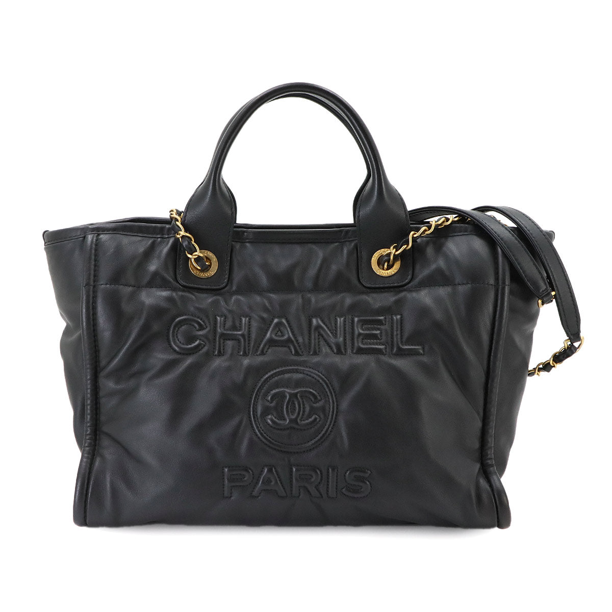 Deauville Small Shopping Tote Chain Shoulder Bag Black AS3257