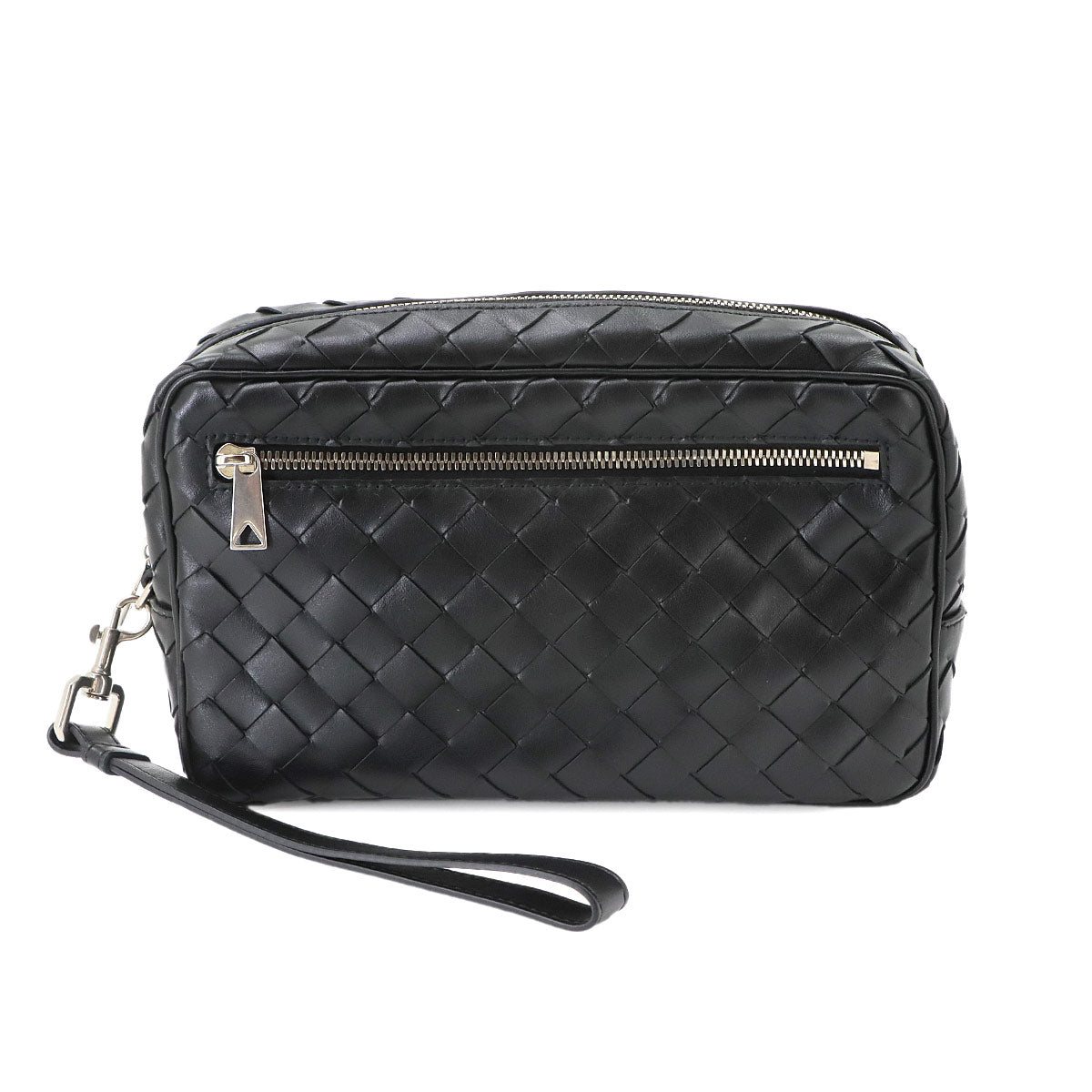 Intrecciato Wristlet Pouch Leather Black 777390 Purse