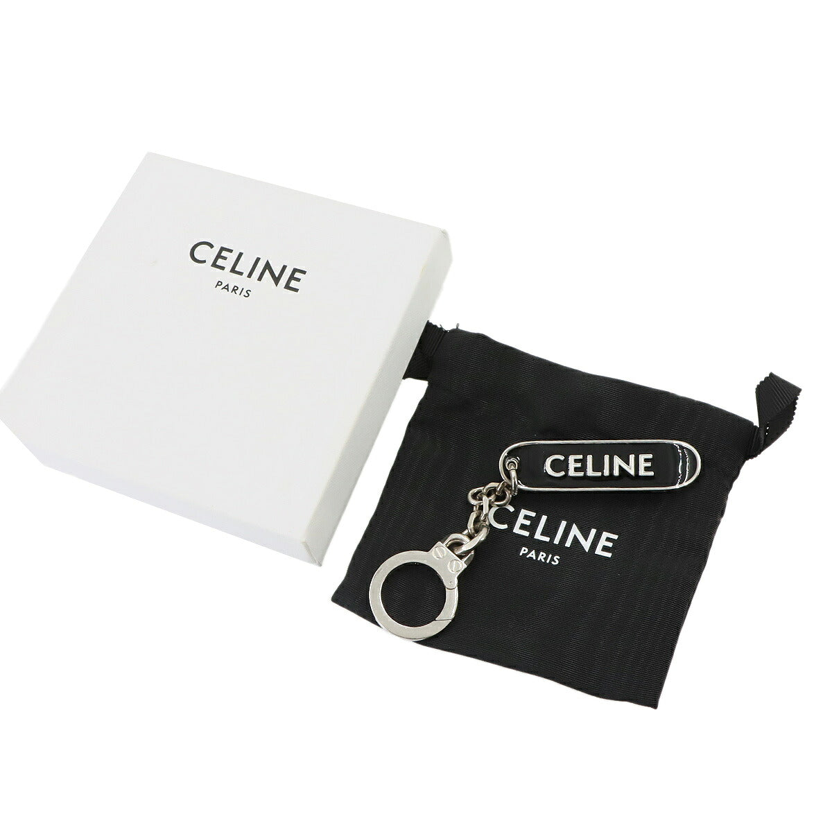 Skateboard Charm Key ring Leather Black Silver