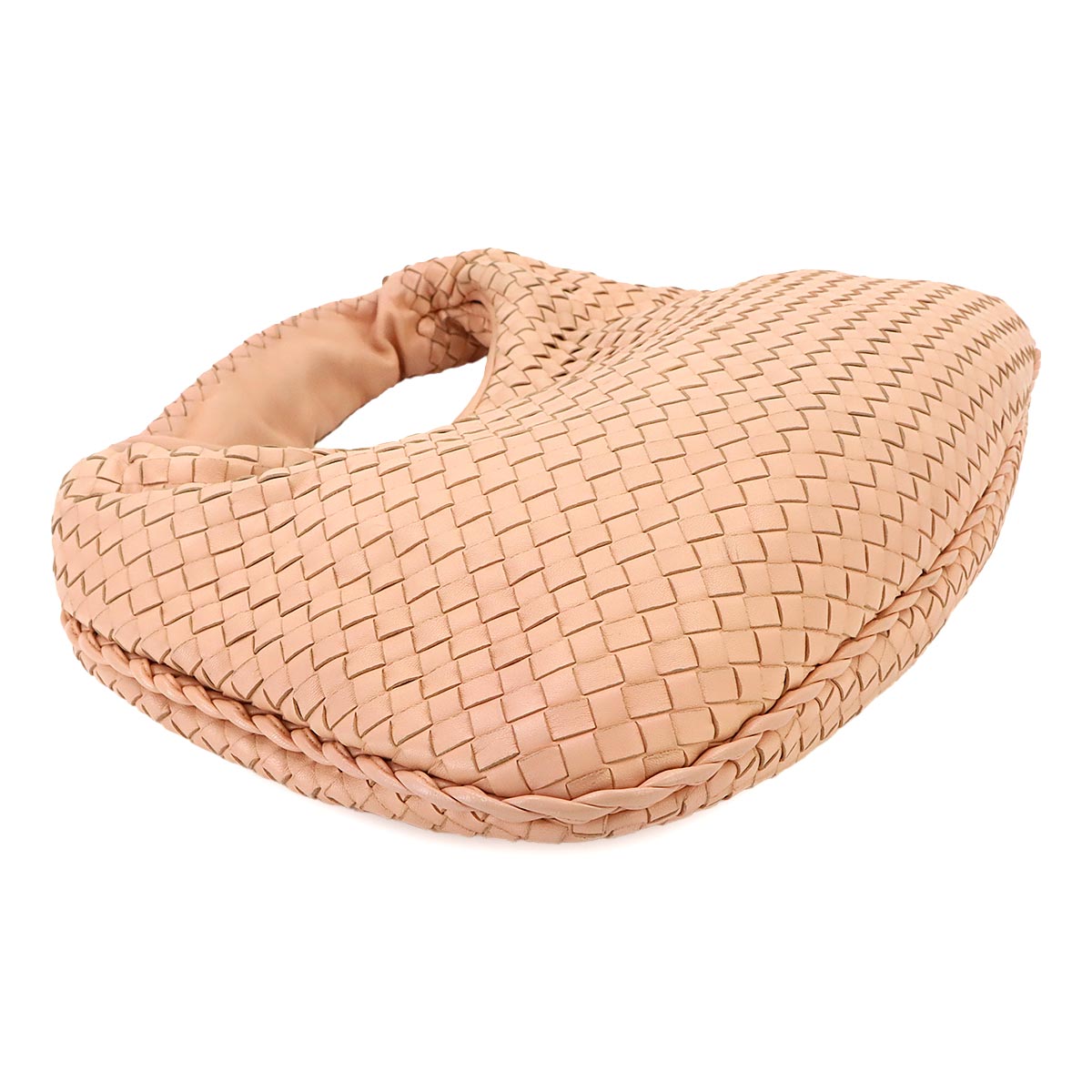 Intrecciato Hobo Hand Bag Leather Pink beige