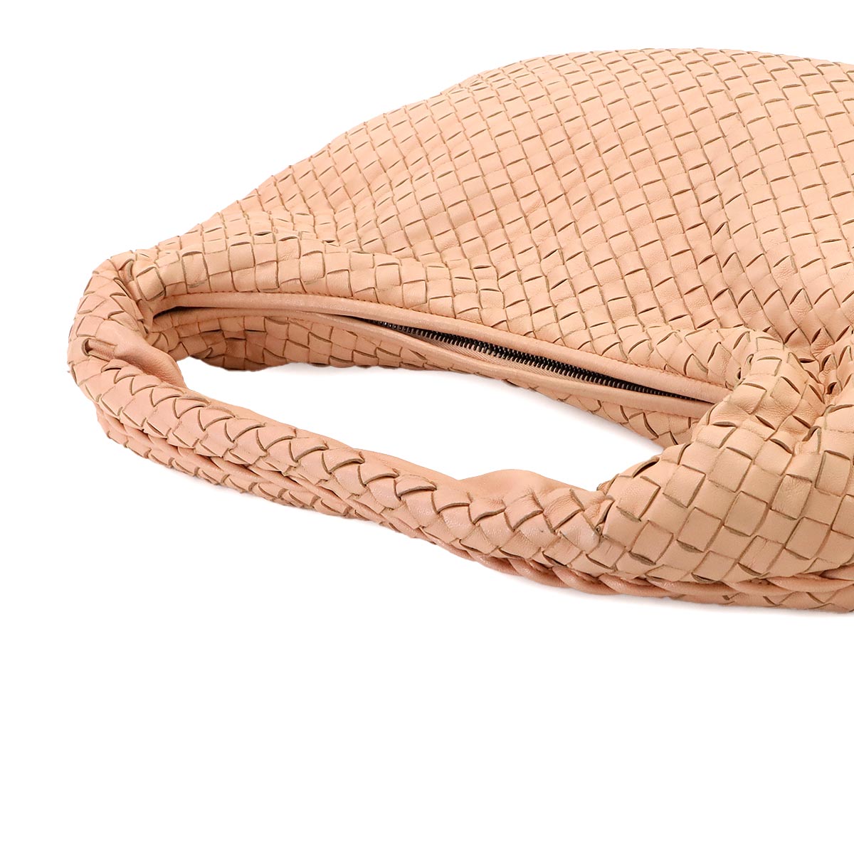 Intrecciato Hobo Hand Bag Leather Pink beige