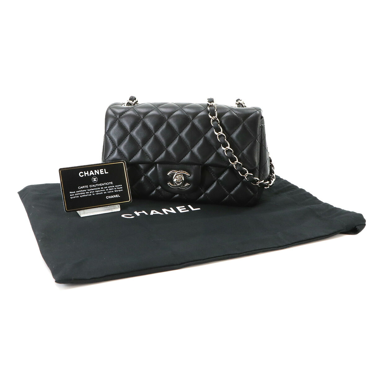 Mini Matelasse 20 Chain Shoulder Bag Leather Black