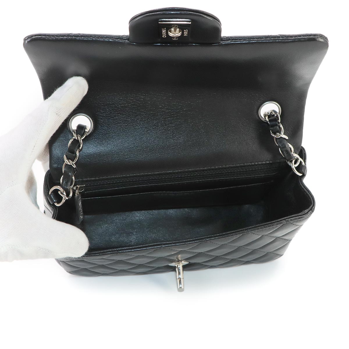 Mini Matelasse 20 Chain Shoulder Bag Leather Black
