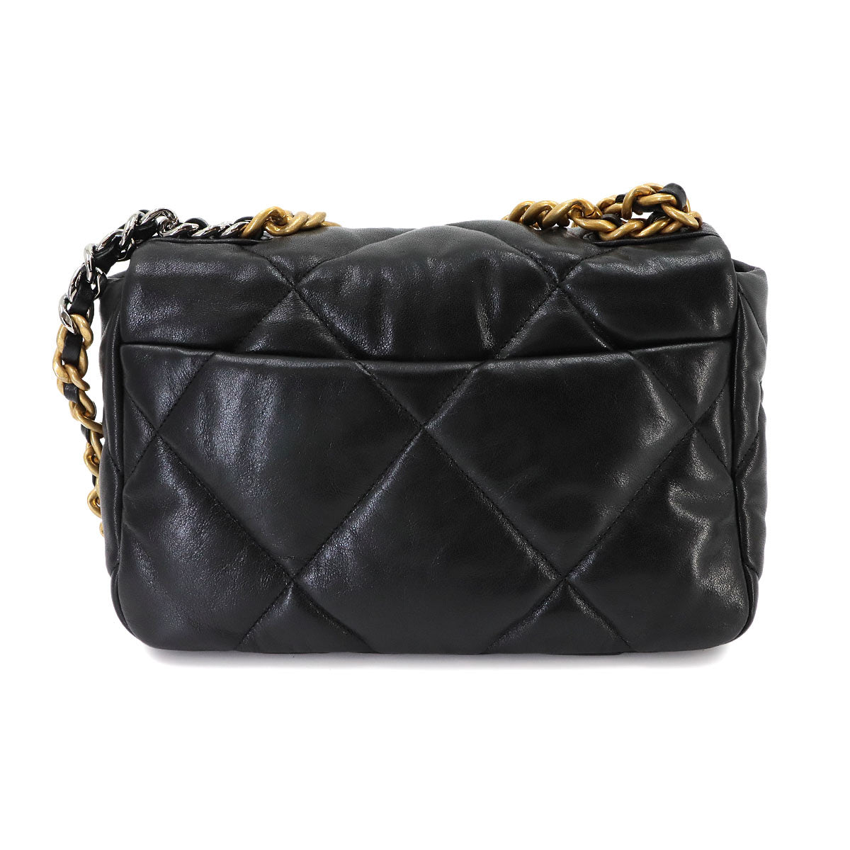 CHANEL 19 Chain Hand Shoulder Bag Leather Black AS1160