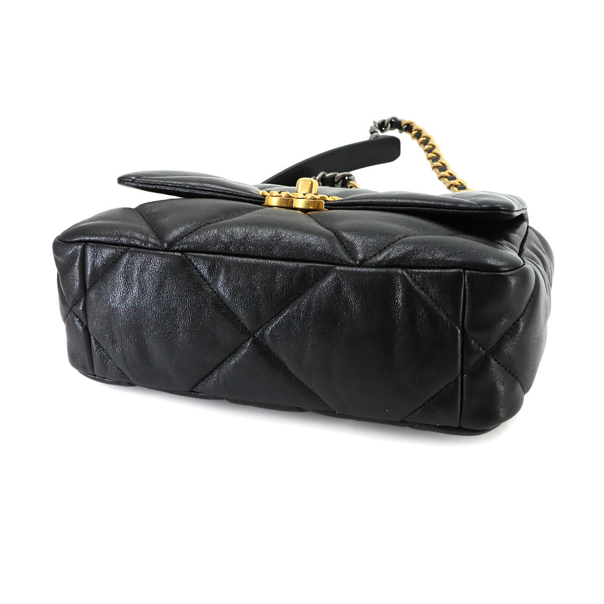 CHANEL 19 Chain Hand Shoulder Bag Leather Black AS1160