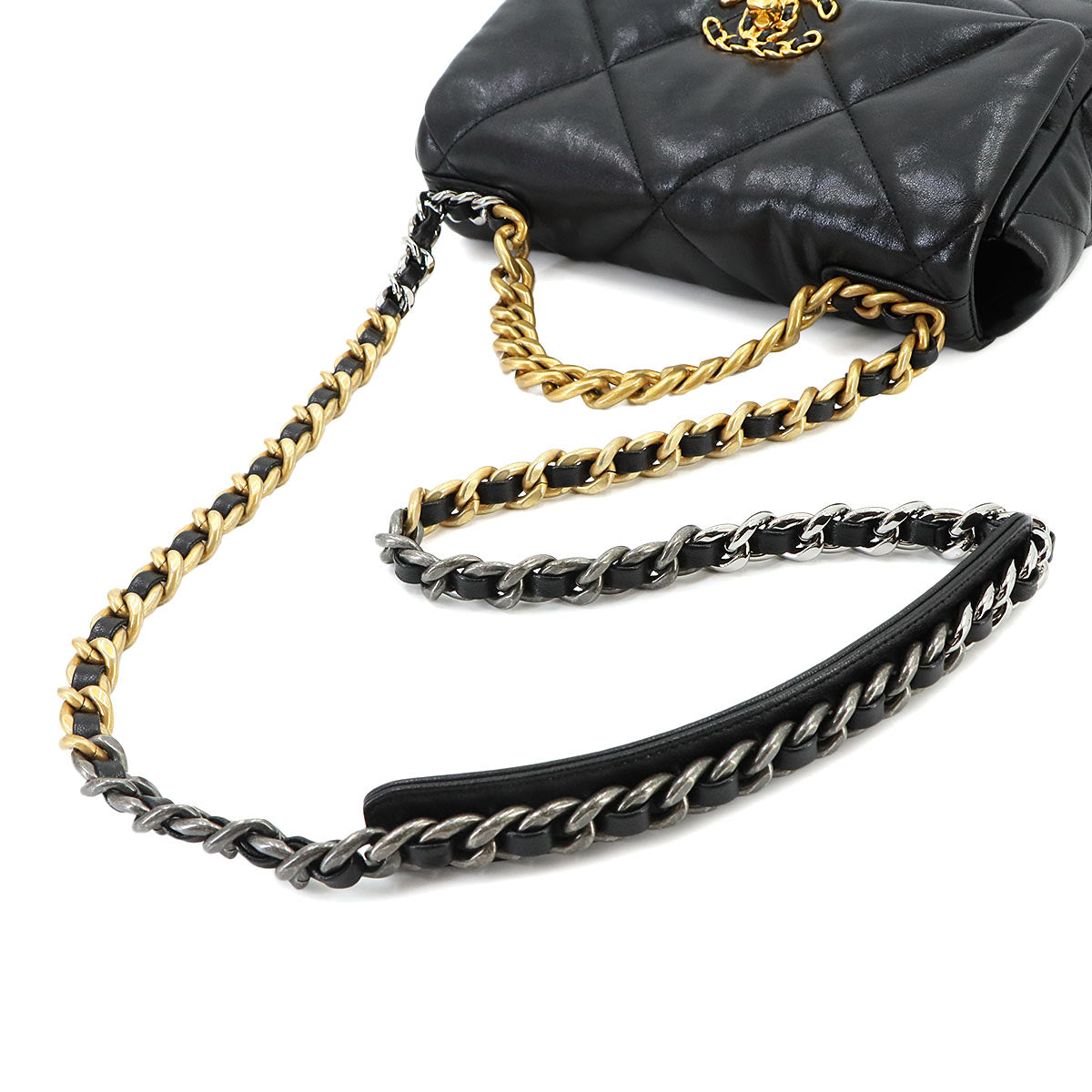CHANEL 19 Chain Hand Shoulder Bag Leather Black AS1160