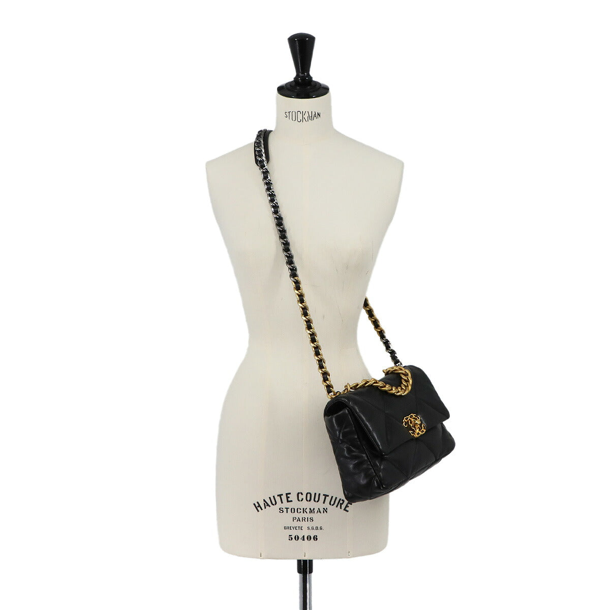 CHANEL 19 Chain Hand Shoulder Bag Leather Black AS1160