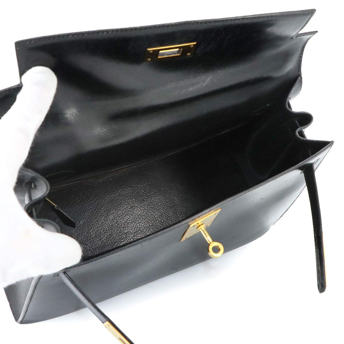Kelly 28 Box carf Black Hand Bag Purse