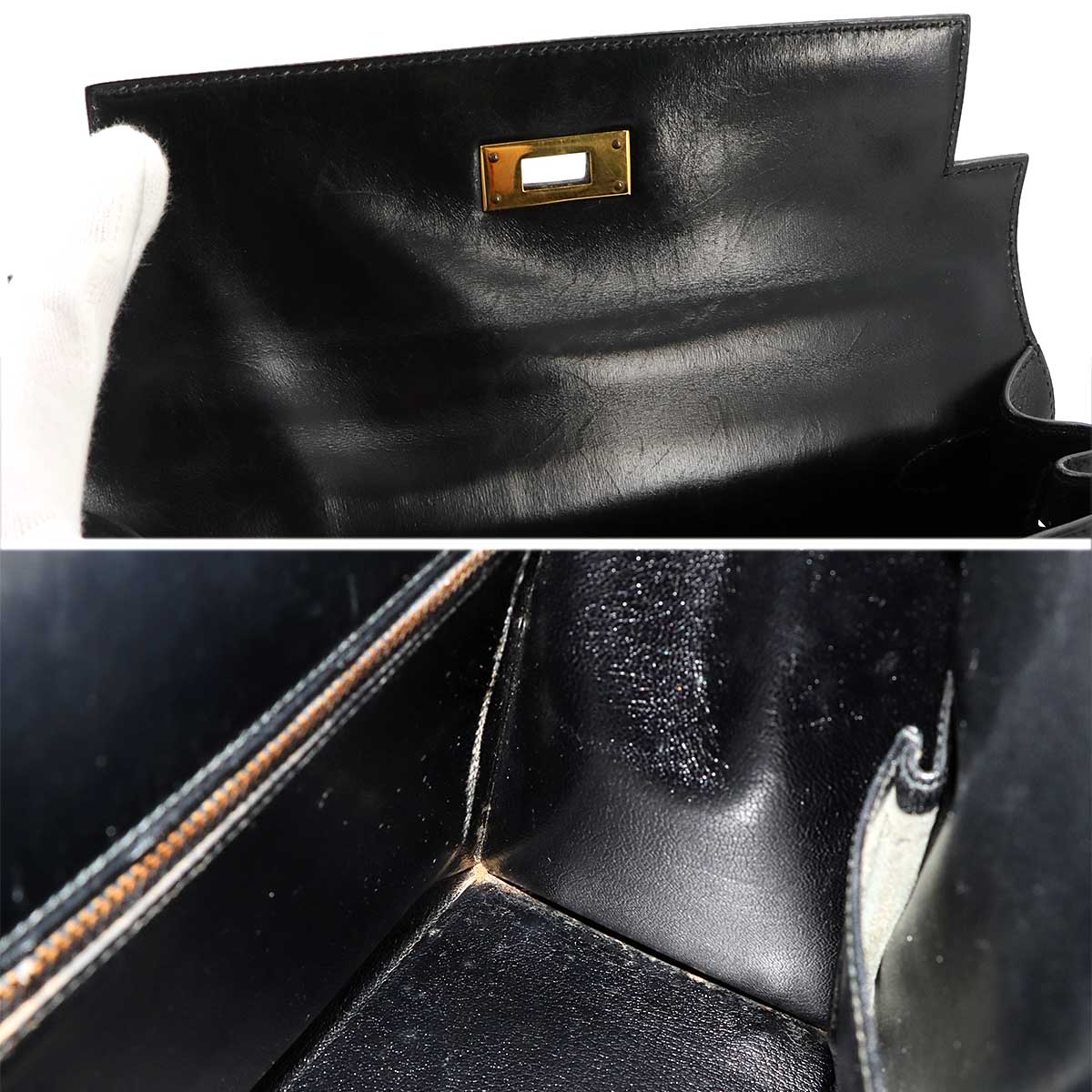 Kelly 28 Box carf Black Hand Bag Purse
