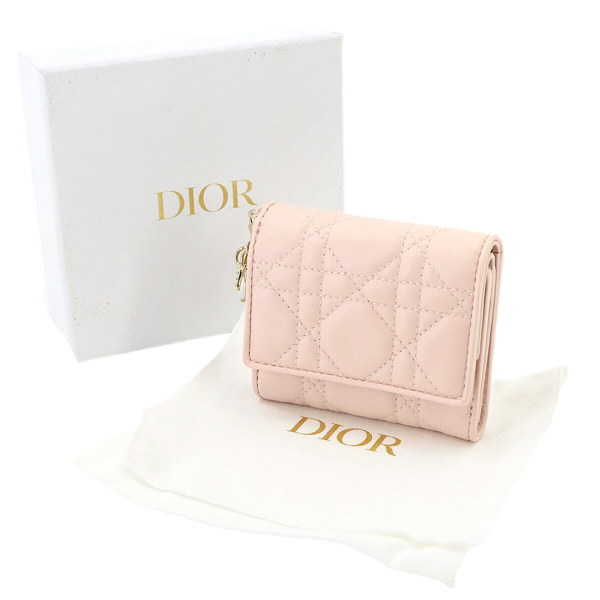 Lady Dior Lotus Compact Wallet Leather Pink