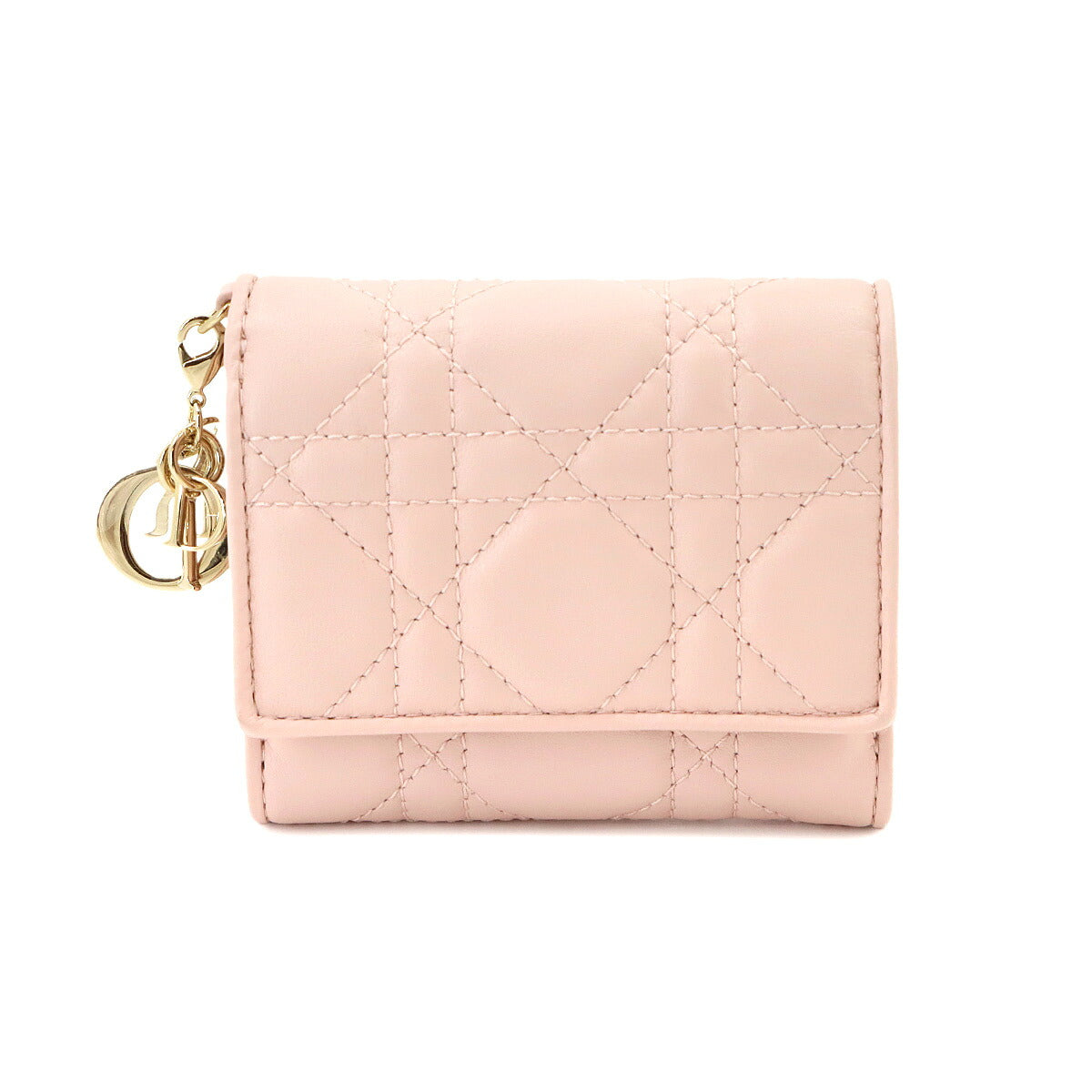 Lady Dior Lotus Compact Wallet Leather Pink