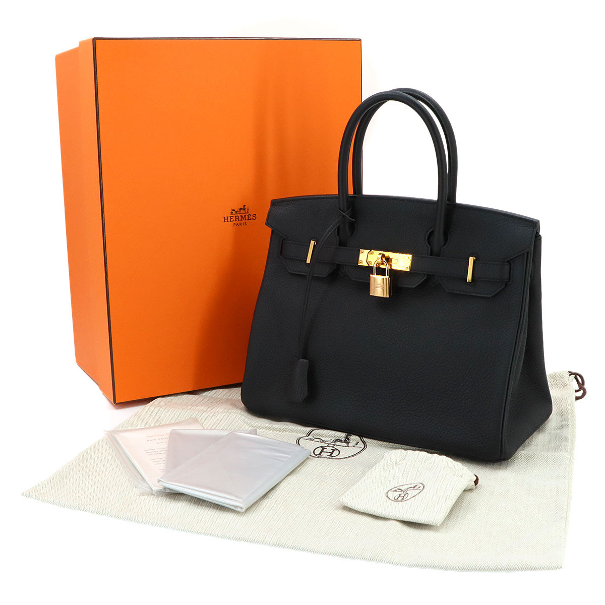 Birkin 30 Togo Leather Black Hand Bag Purse