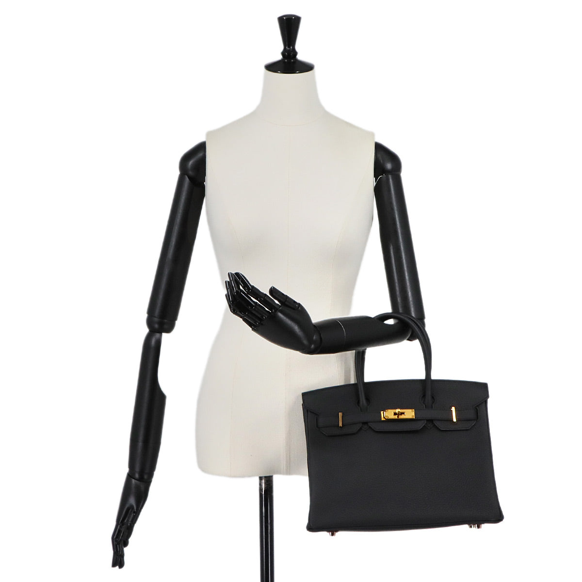 Birkin 30 Togo Leather Black Hand Bag Purse