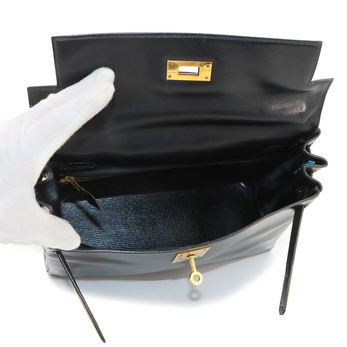 Kelly 28 Box carf Black 2way Hand Shoulder Bag Purse 90347011
