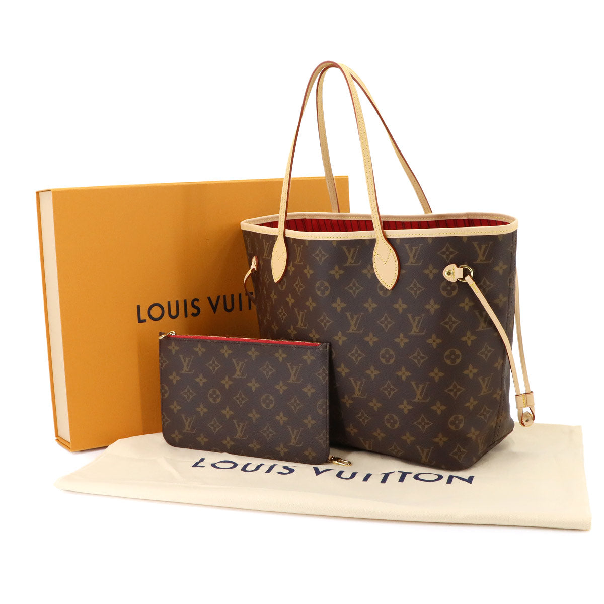 Monogram Neverfull MM Tote Bag Brown Cerise M46987