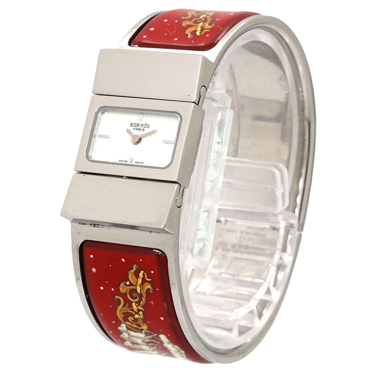 HERMES Loquet LO1.210 Bangle Watch Quartz Silver Dial Ladies